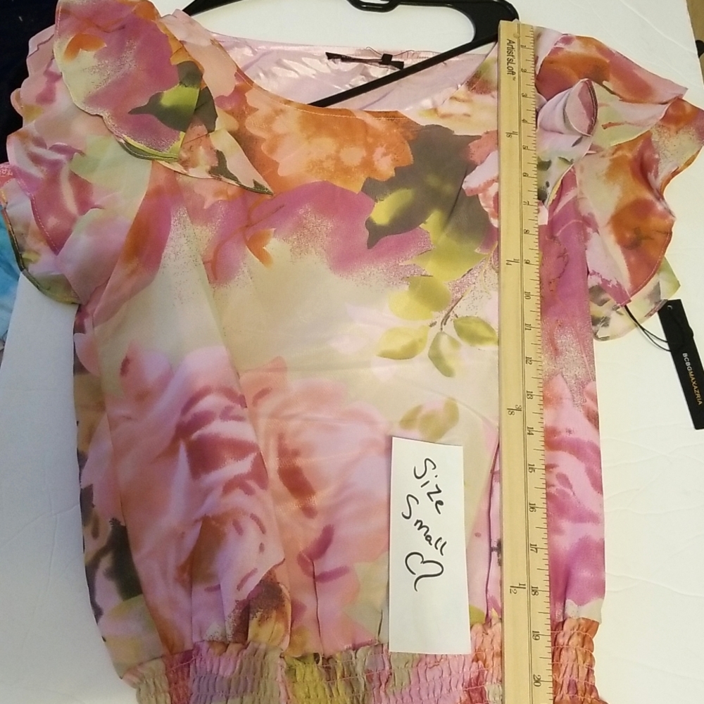 New BCBG MAXAZRIA Secret Garden Pink Floral Watercolor Paint Print Dress - Picture 11 of 12